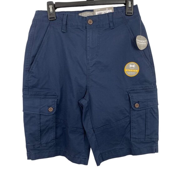 Falls Creek Mens Size 30 Navy Blue Canvas Cargo Shorts Stretch - Picture 1 of 8